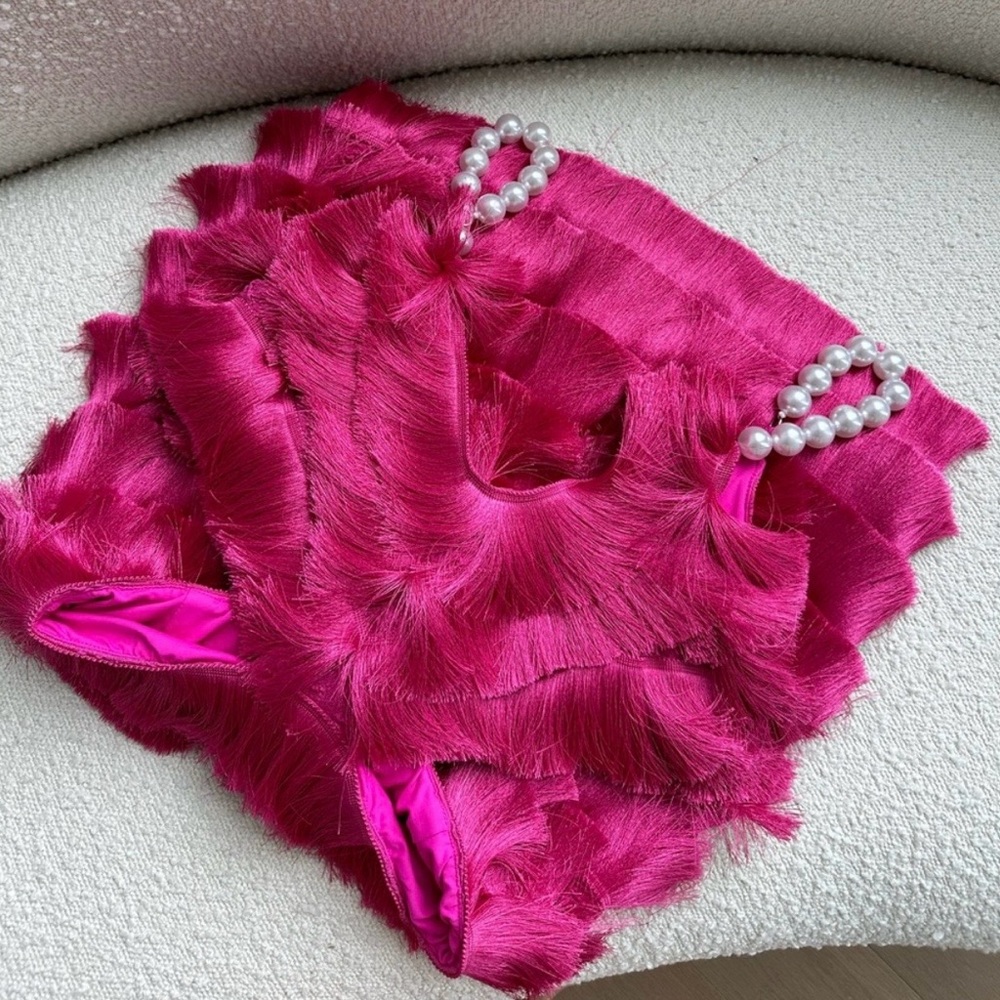PatBO Vibrant Pink Fringe Dress w/ PEARL Straps – Size 6 – Stunning - Picture 3 of 4